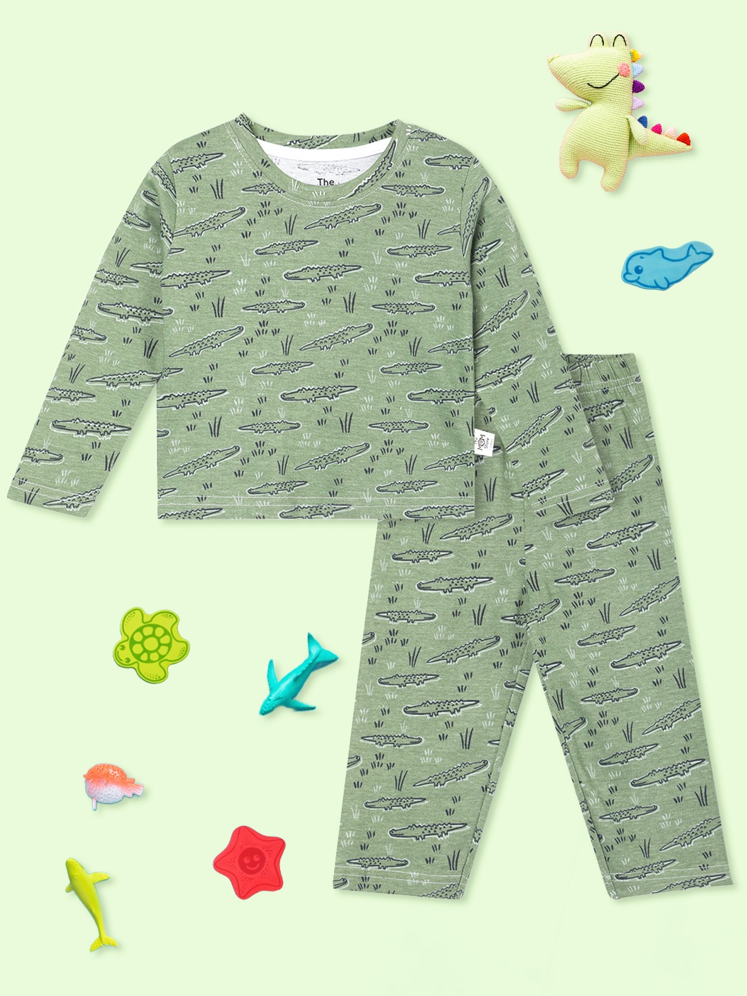 

The Mom Store Kids Conversational Printed Pure Cotton Night suit, Green