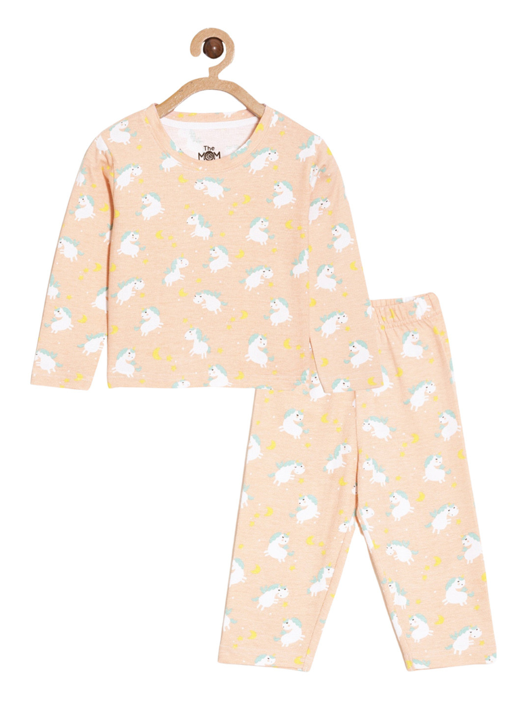 

The Mom Store Kids Conversational Printed Pure Cotton Night suit, Peach