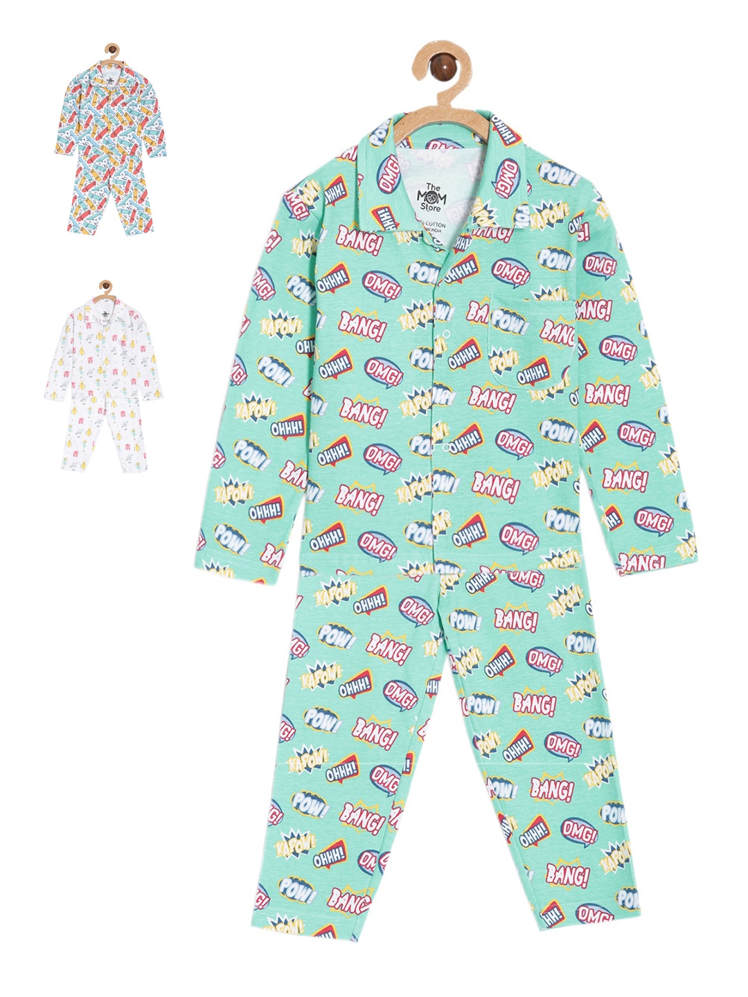 

The Mom Store Kids Pack Of 3 Pure Cotton Night Suits, White