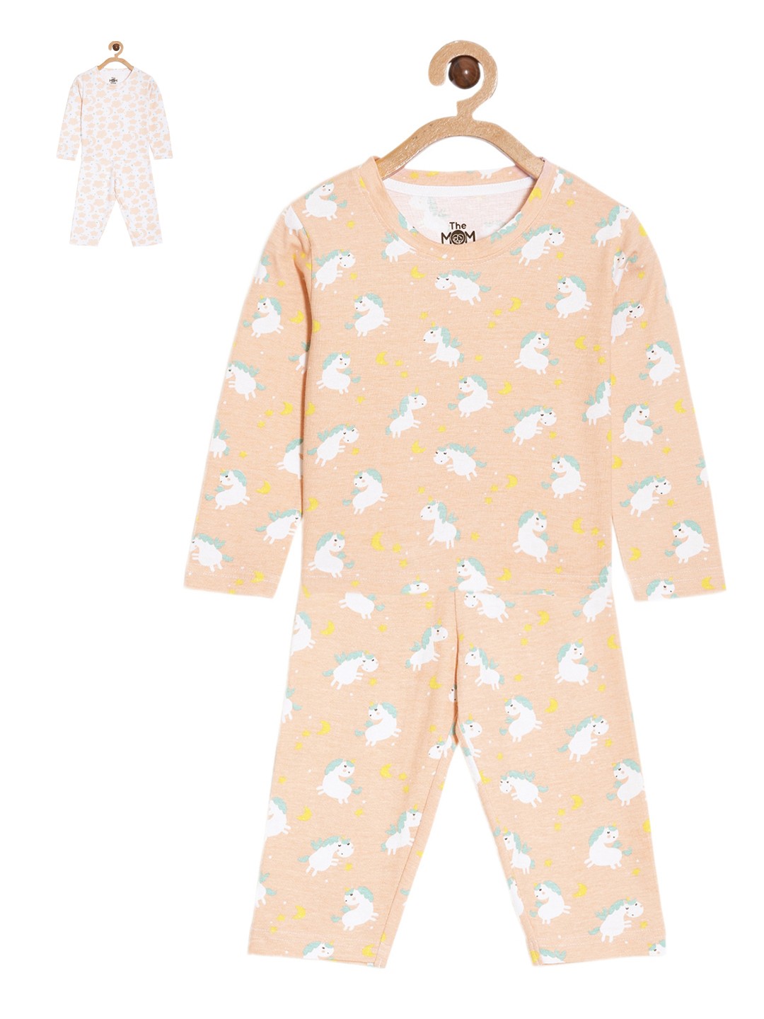 

The Mom Store Kids Pack Of 2 Conversational Printed Pure Cotton Night suit, White