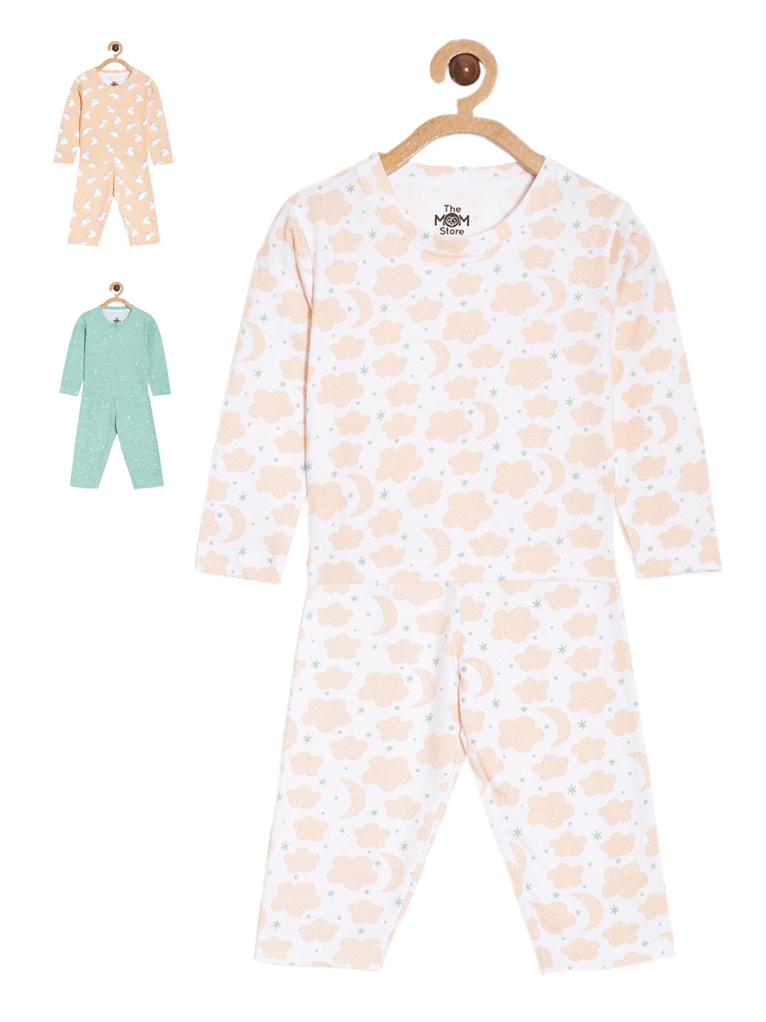 

The Mom Store Kids Pack Of 3 Conversational Printed Pure Cotton Night suit, White