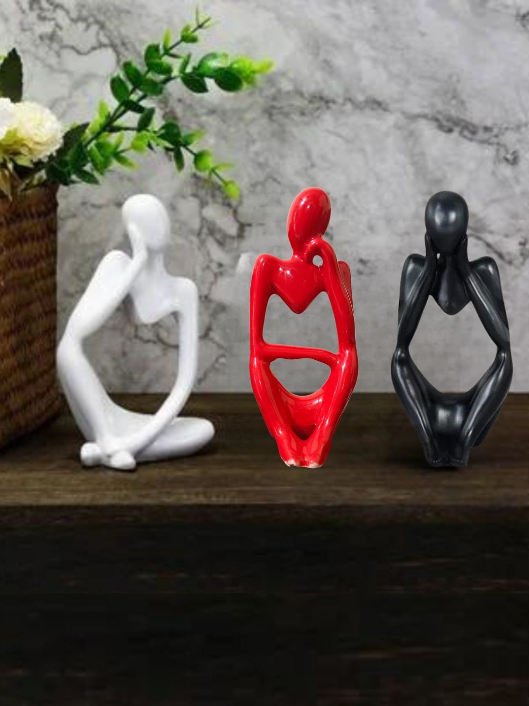 

Mariner's Creation Red & White 3 Pieces Ceramic Thinker Art Man Showpieces