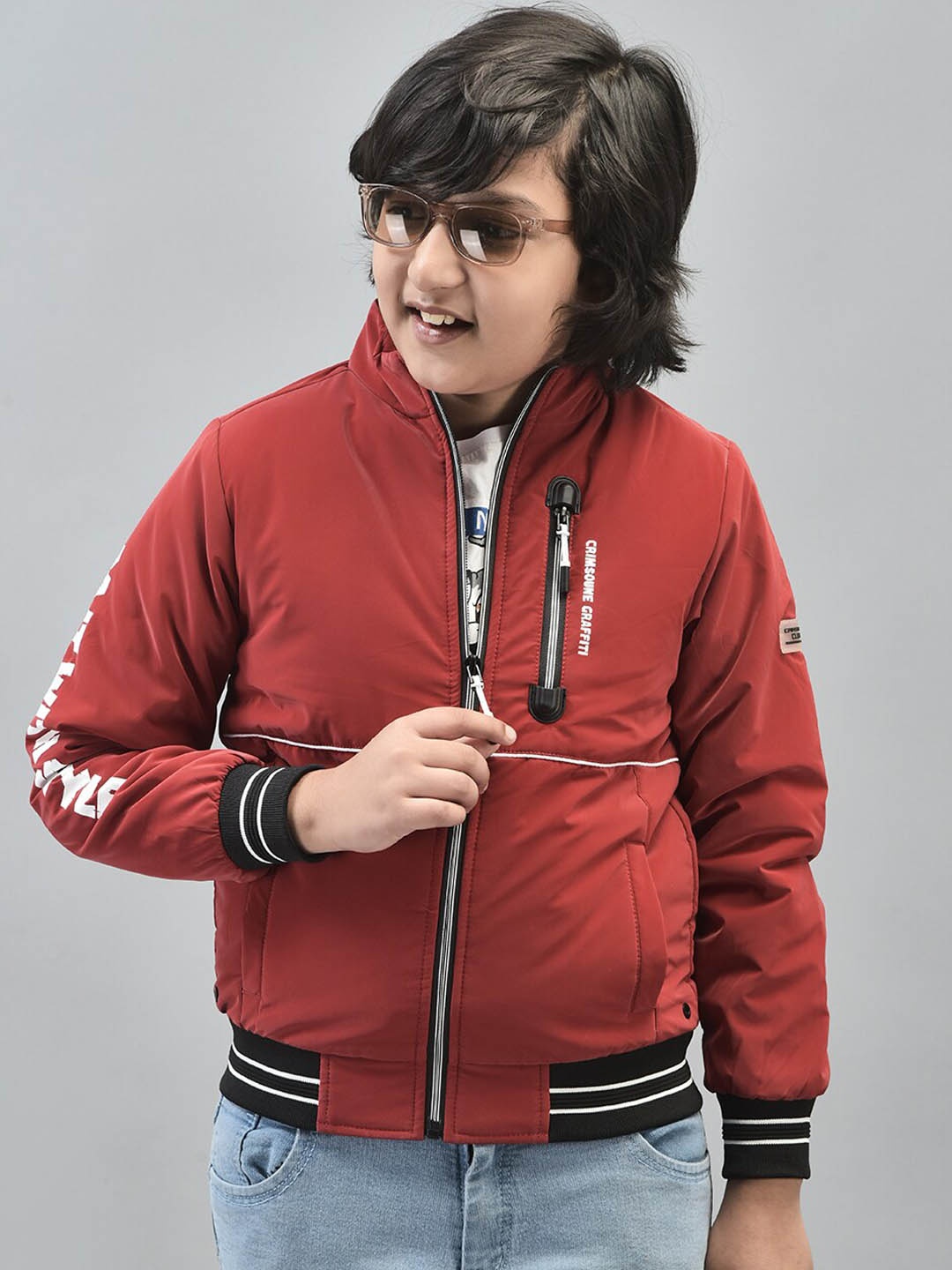 

Crimsoune Club Boys Mock Collar Lightweight Bomber Jacket, Red