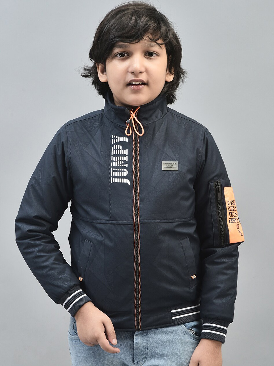 

Crimsoune Club Boys Geometric Printed Lightweight Bomber Jacket, Navy blue