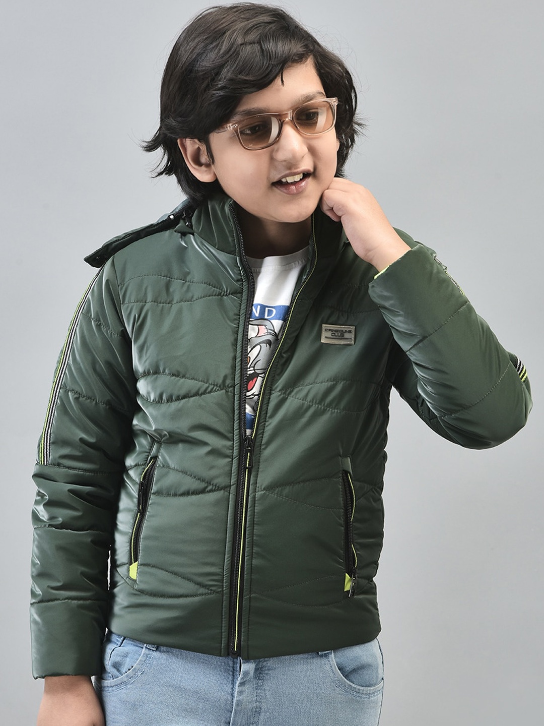 

Crimsoune Club Boys Hooded Lightweight Puffer Jacket, Green