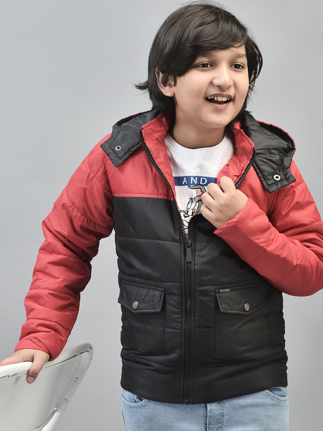 

Crimsoune Club Boys Colourblocked Hooded Lightweight Padded Jacket, Red