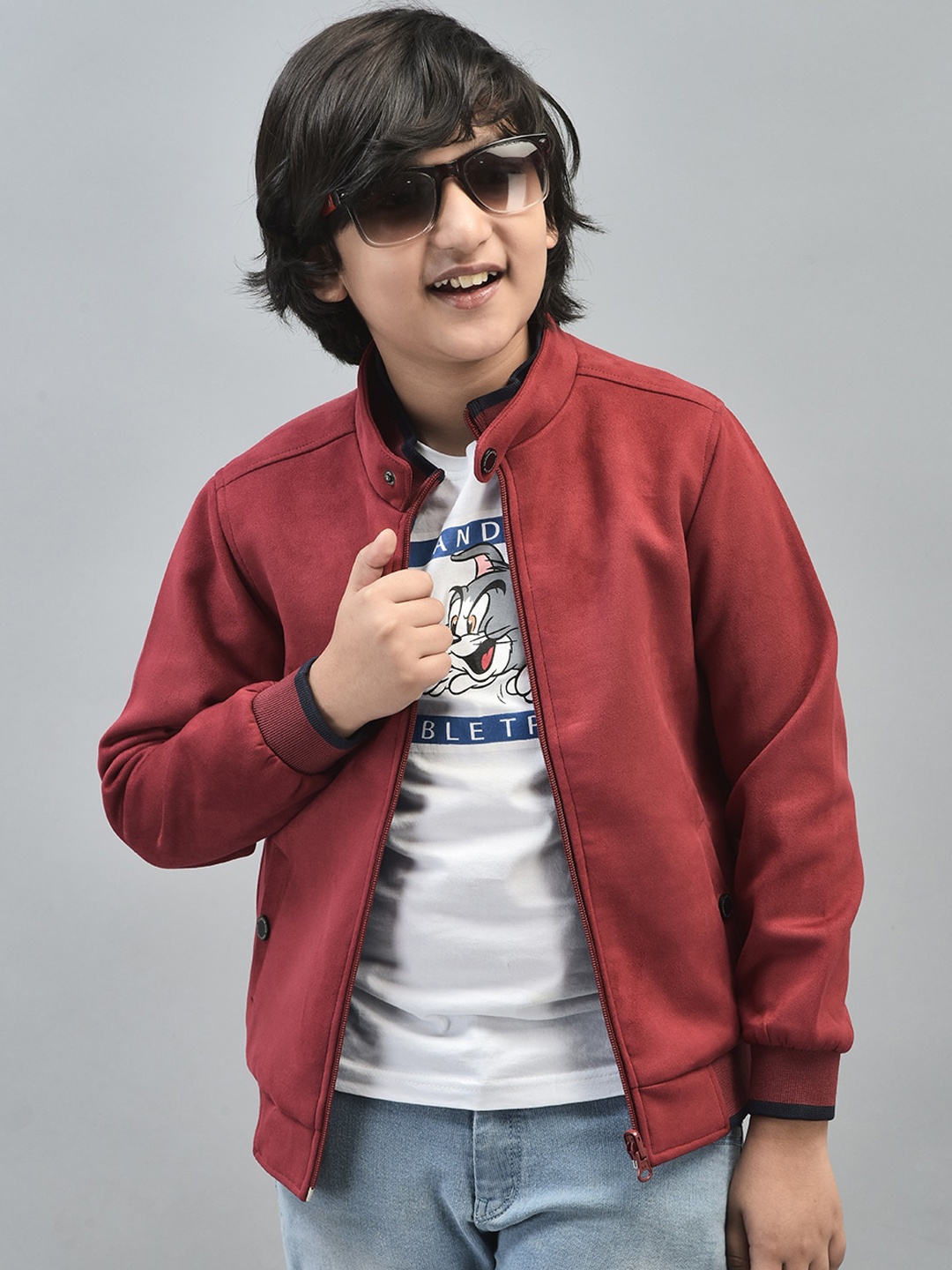

Crimsoune Club Boys Mock Collar Reversible Bomber Jacket, Maroon