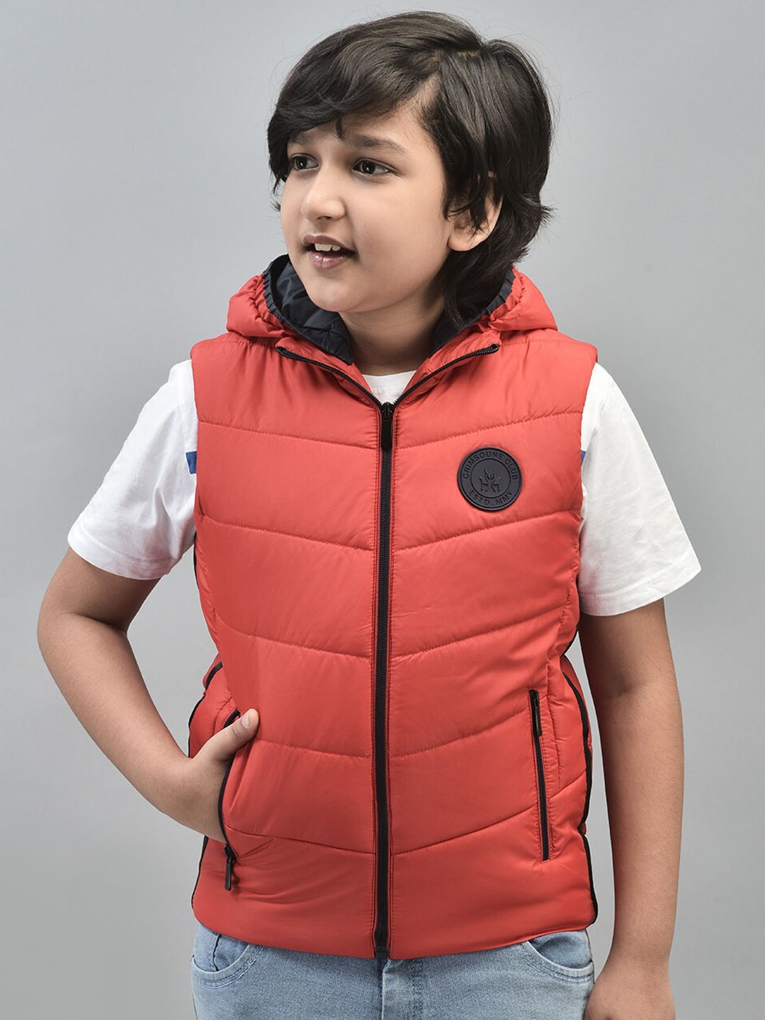 

Crimsoune Club Boys Hooded Lightweight Puffer Jacket, Red