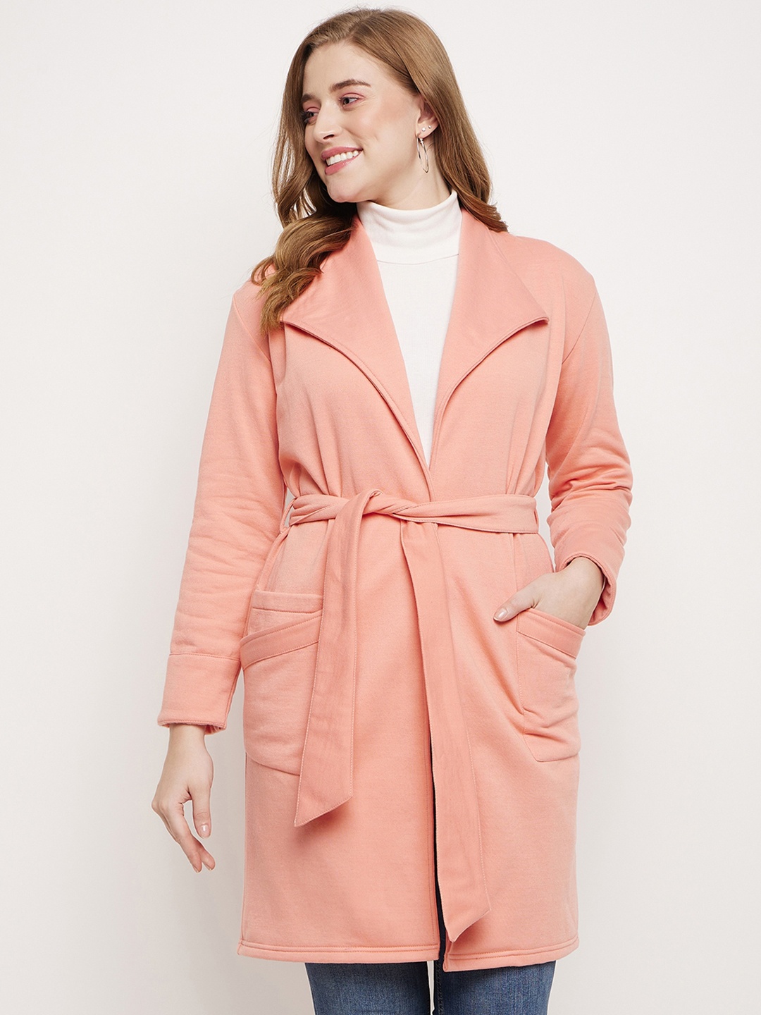 

BRINNS Shawl Collar Longline Fleece OverCoats, Pink
