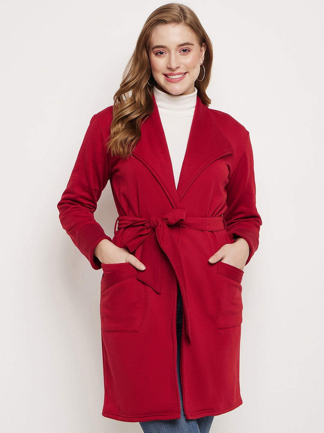 

BRINNS Shawl Collar Longline Fleece OverCoats, Maroon