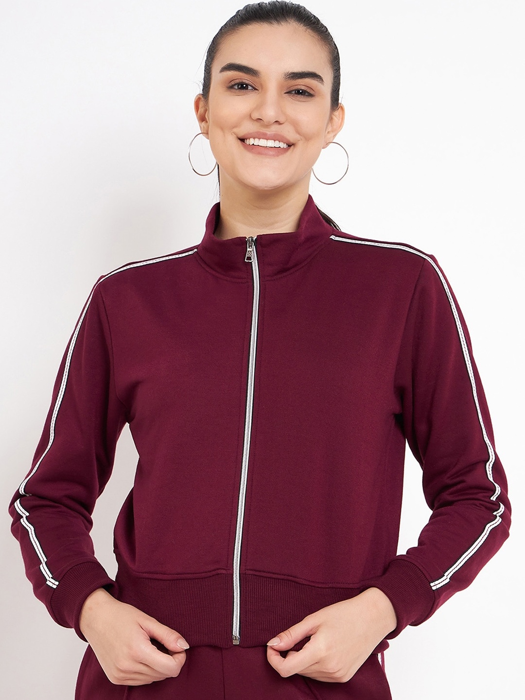 

BRINNS Stand Collar Fleece Bomber Jacket, Burgundy