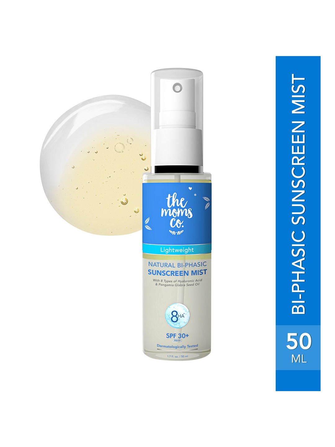 

The Moms Co. Natural Hydrating Bi-phasic Sunscreen Mist With 8 Types Of Hyaluronic Acid -, White