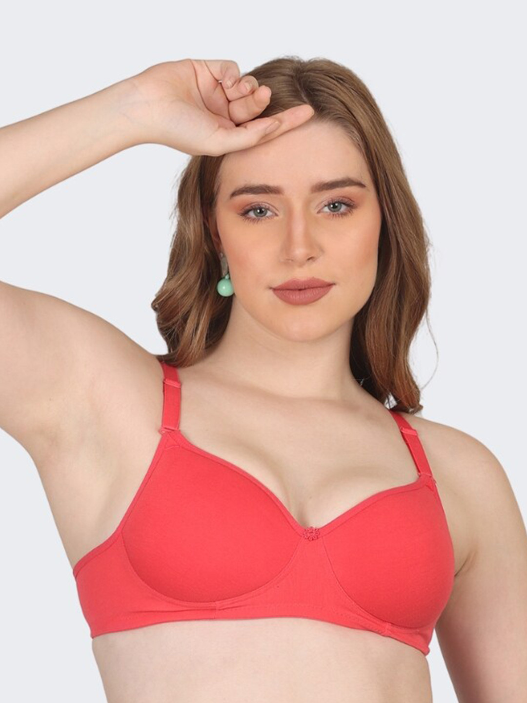 

POOJA RAGENEE Seamless Full Coverage Lightly Padded Non Wired All Day Comfort Everyday Bra, Coral