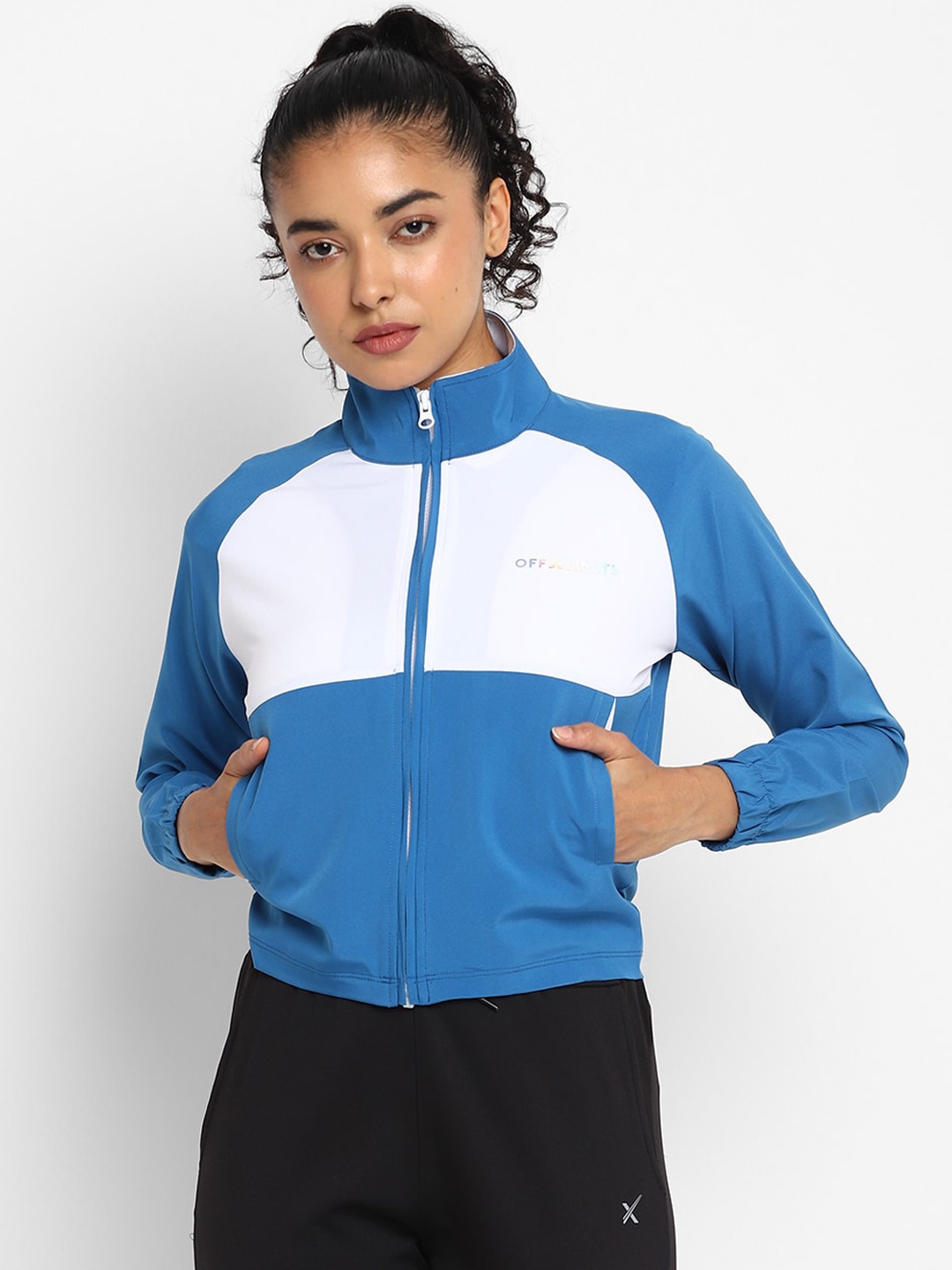 

OFF LIMITS Colourblocked Mock Collar Sporty Jacket, Blue