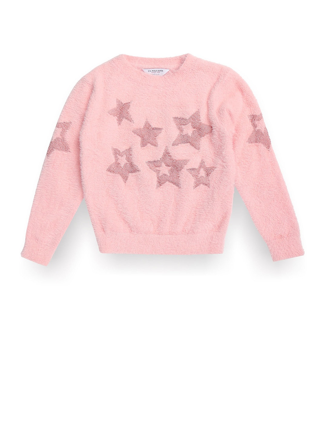

U.S. Polo Assn. Kids Girls Self Design Pullover Sweater, Pink