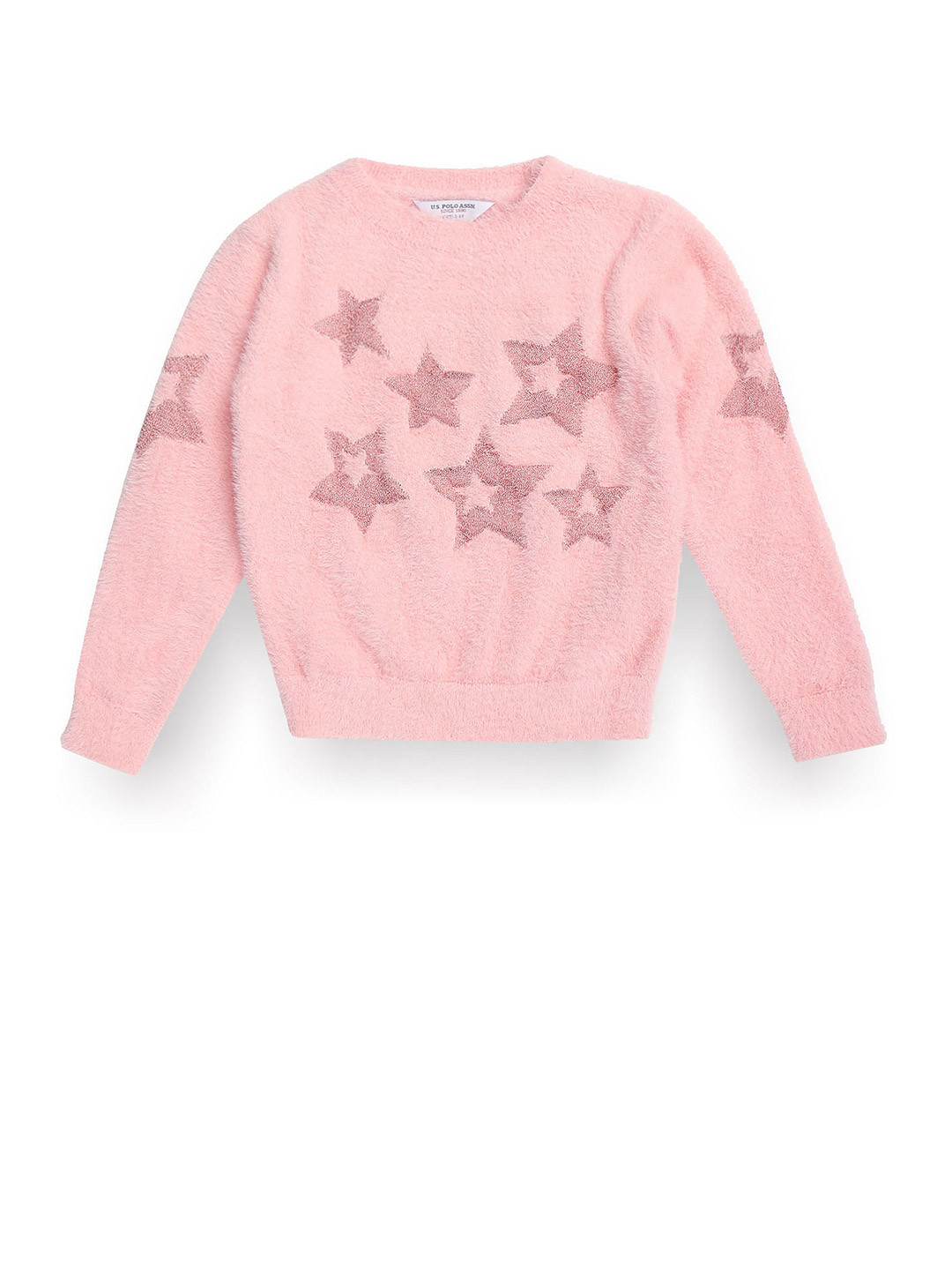 

U.S. Polo Assn. Kids Girls Self Design Pullover Sweater, Pink