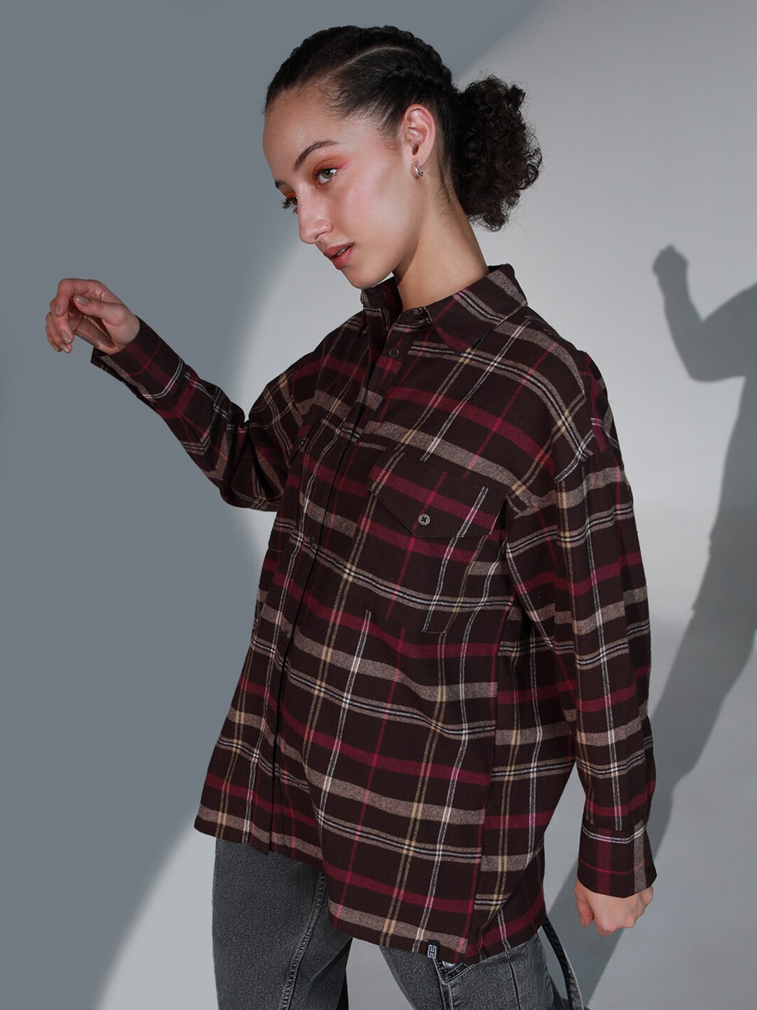 

Hubberholme Classic Oversized Checked Cotton Casual Shirt, Brown