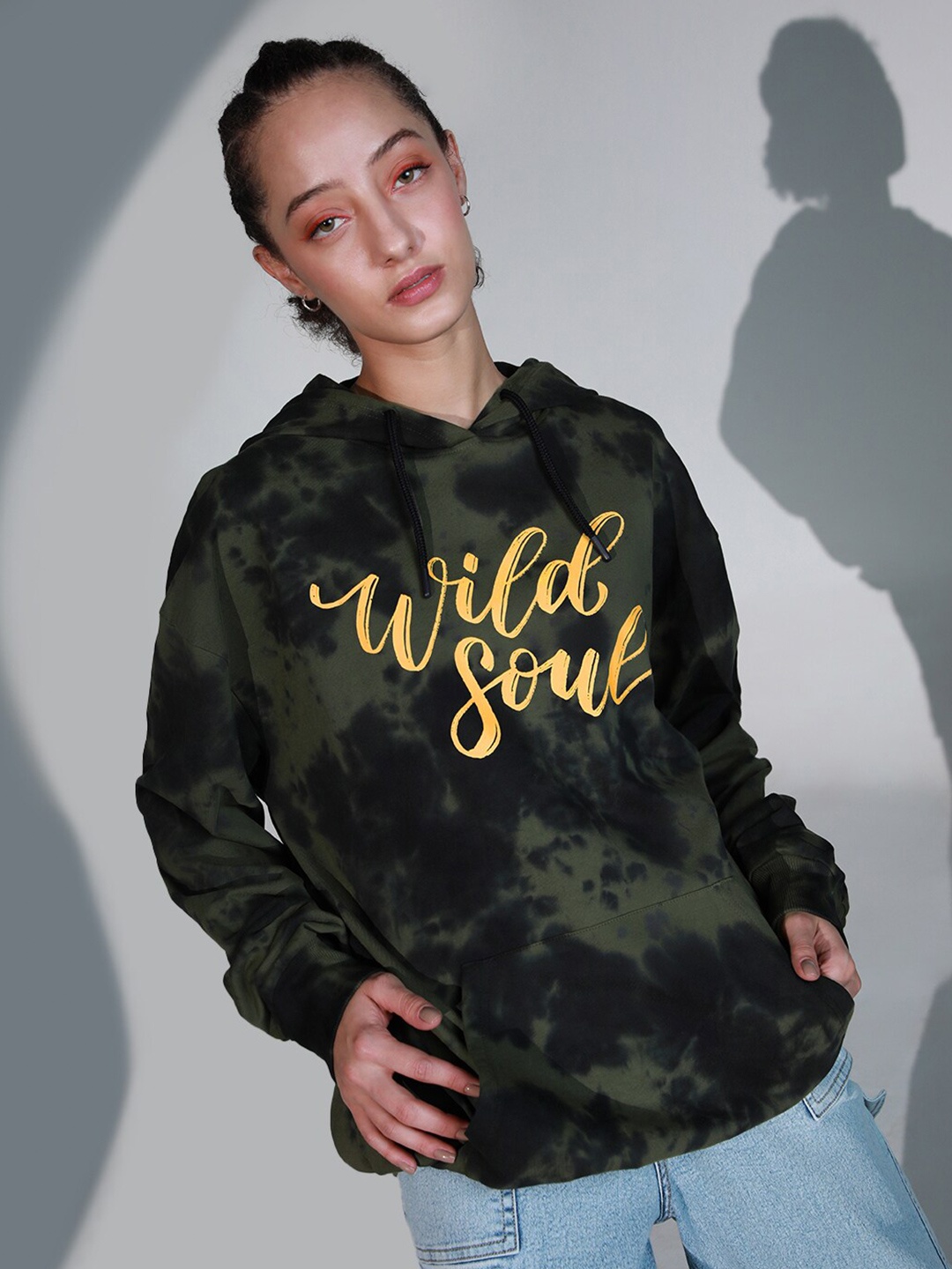

Hubberholme Abstract Printed Hooded Neck Long Sleeve Pullover Sweatshirt, Green