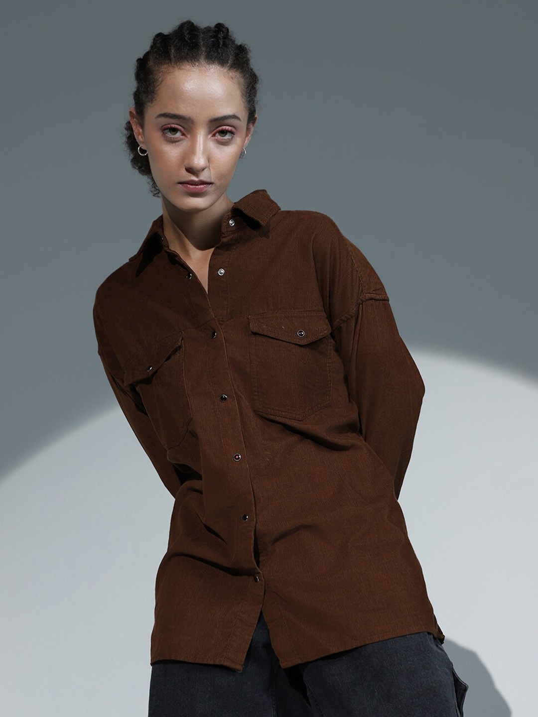 

Hubberholme Classic Oversized Spread Collar Corduroy Cotton Casual Shirt, Tan