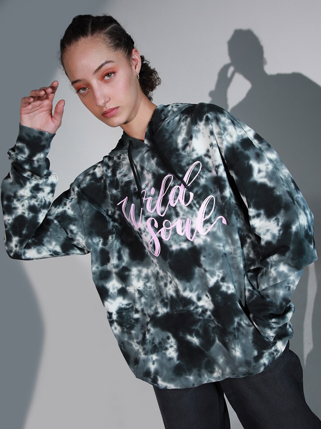 

Hubberholme Abstract Printed Hooded Neck Long Sleeve Pullover Sweatshirt, Black