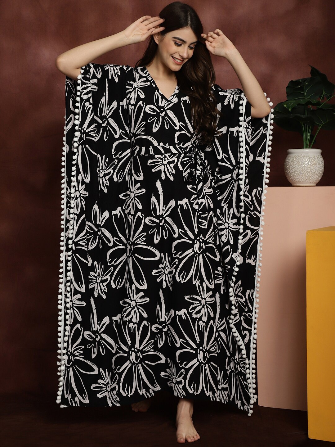 

Boston Club Floral Printed Kaftan Maxi Nightdress, Black