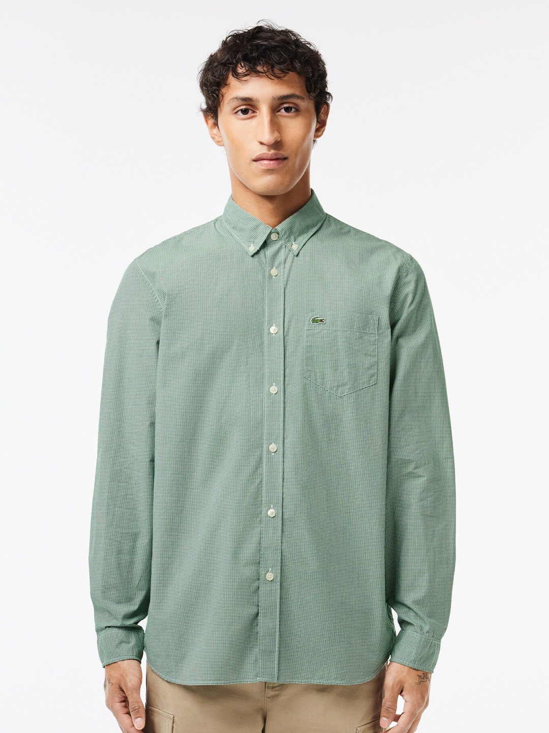 

Lacoste Micro Checks Pure Cotton Casual Shirt, Green