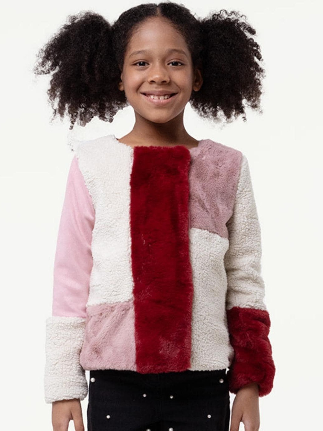 

One Friday Girls Long Sleeves Faux Fur Trim Bomber Jacket, Pink
