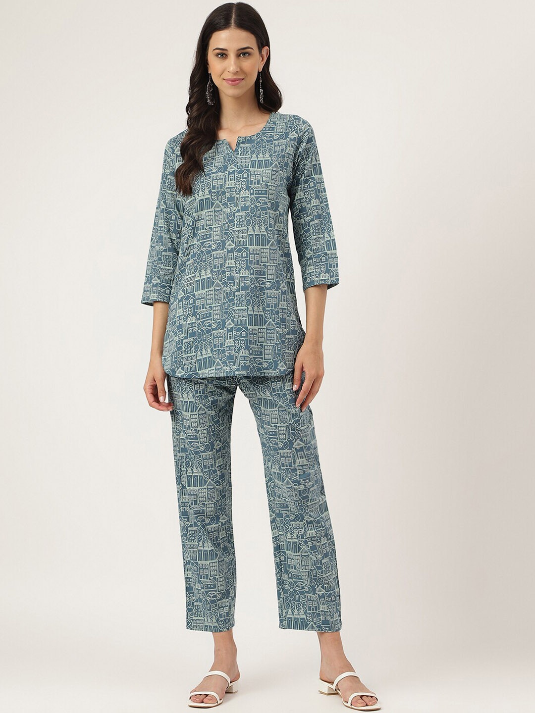 

KALINI Printed Pure Cotton Tunic With Trouser, Teal