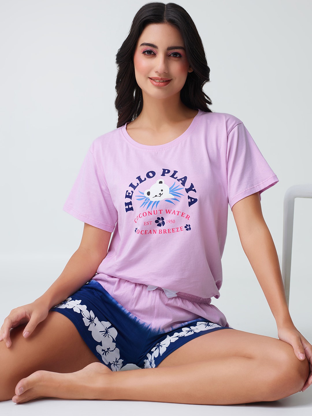 

I like me Pink Graphic Printed Pure Cotton Night suit