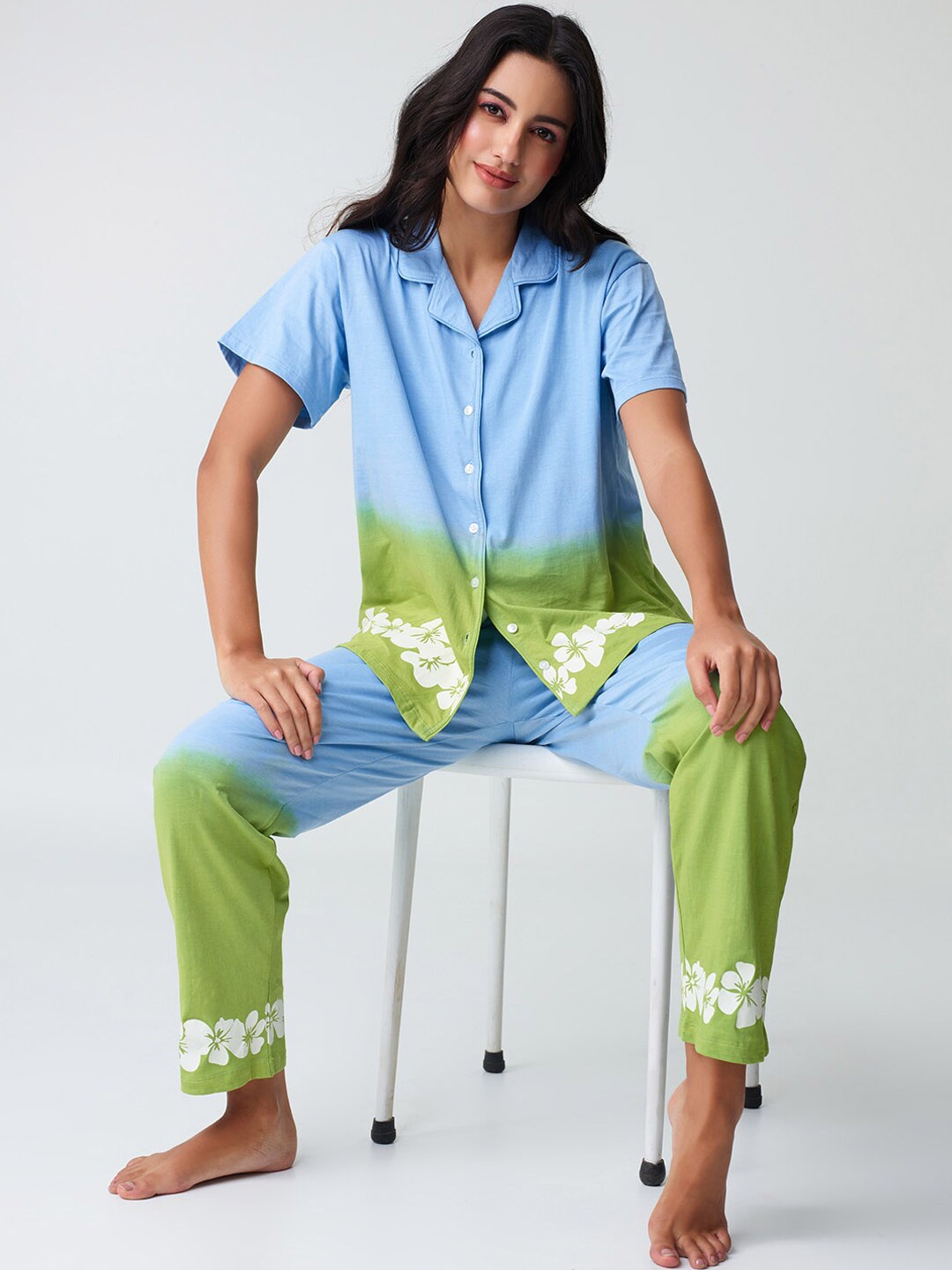 

I like me Blue Tie and Dyed Pure Cotton Night suit