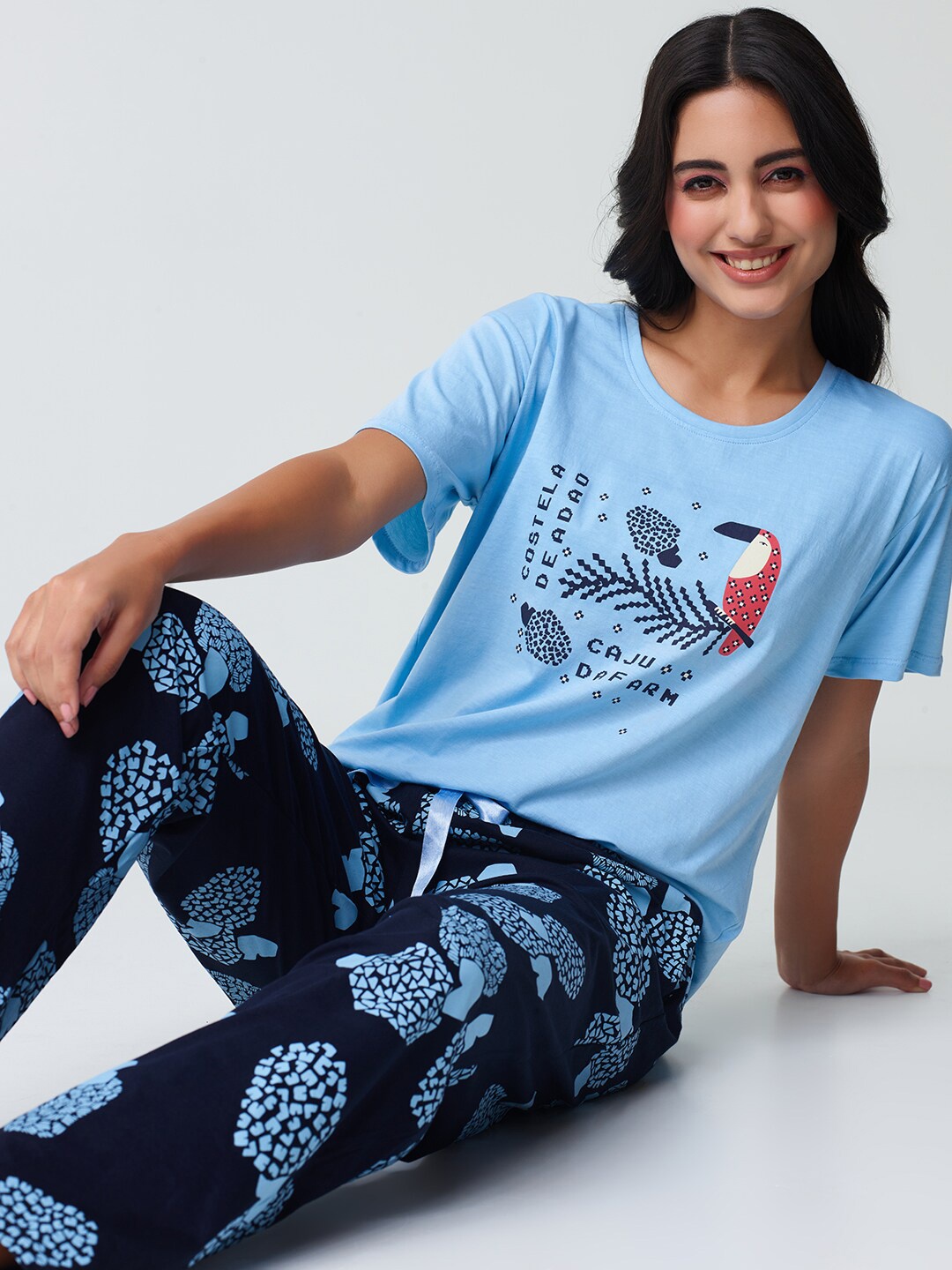 

I like me Blue Typography Printed Pure Cotton Night suit