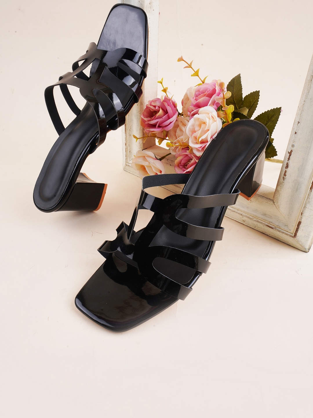 

Try Me Strappy Open Toe Block Heels, Black