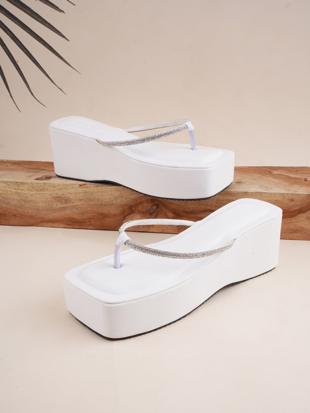 Try Me Embellished Flatform Heels, White