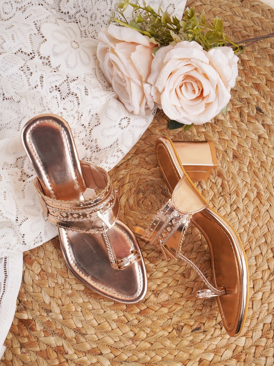 

Try Me Embellished One Toe Block Heels, Gold