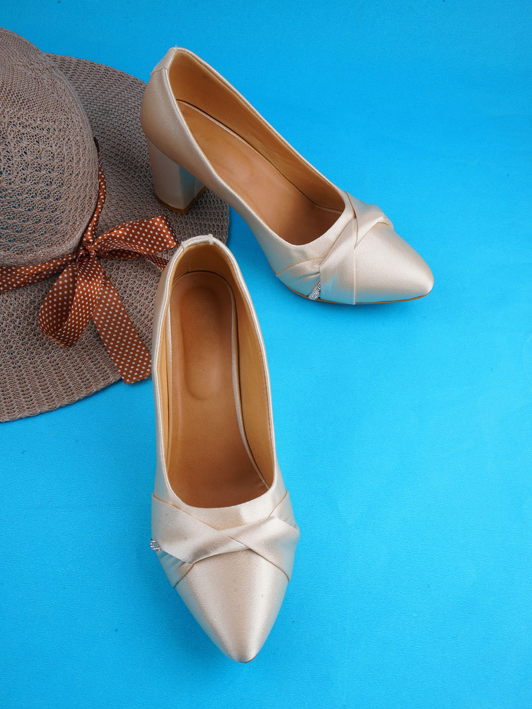 

Try Me Pointed Toe Embellished Party Block Pumps, Cream