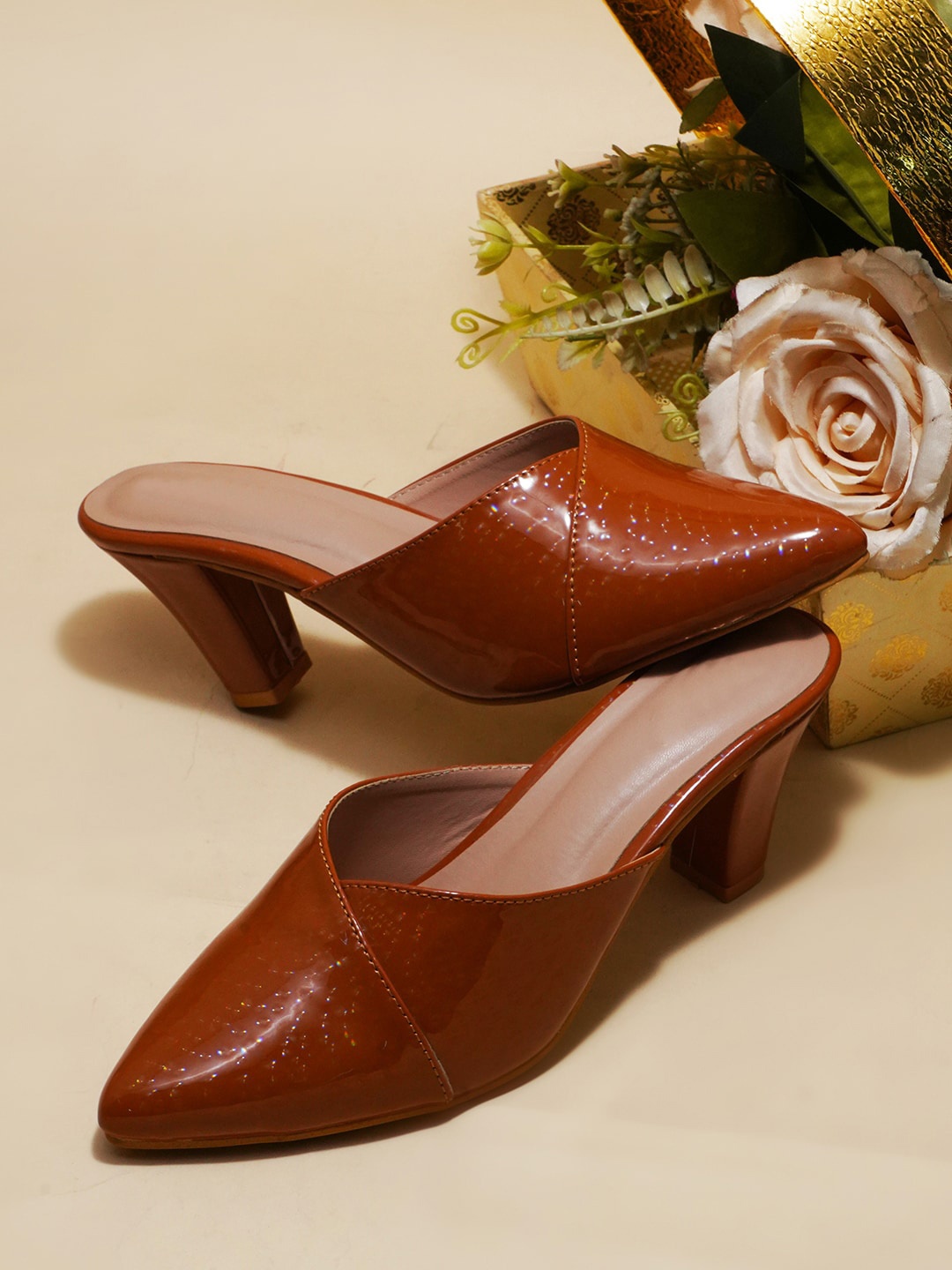 

Try Me Pointed Toe Block Mules, Brown