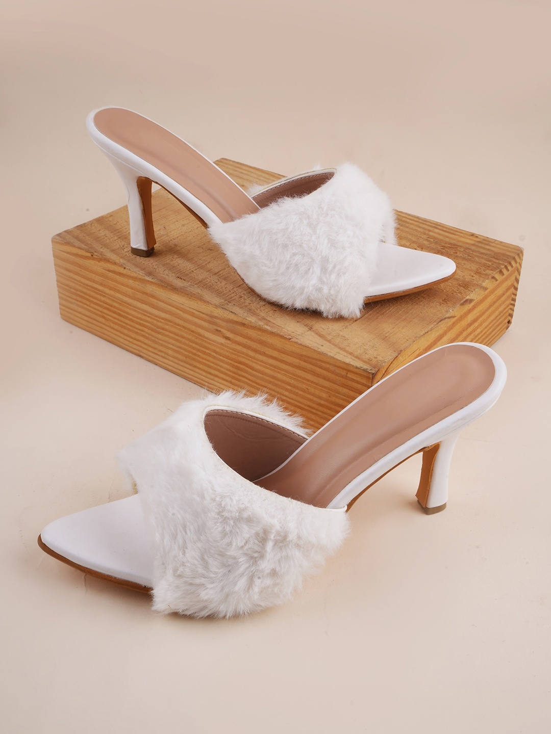 

Try Me Open Toe Party Fur Stiletto Heels, White