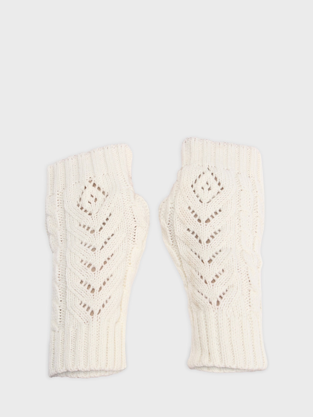 

20Dresses Women Textured Thumb Cut Out Winter Gloves, Off white