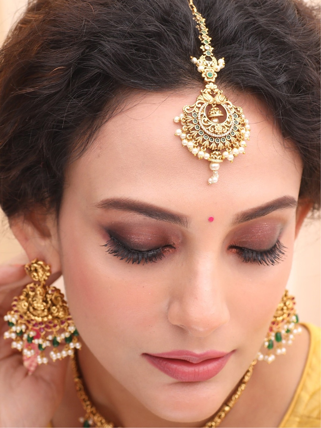 

Tarinika Gold-Plated Stone-Studded & Pearls-Beaded Maang Tikka