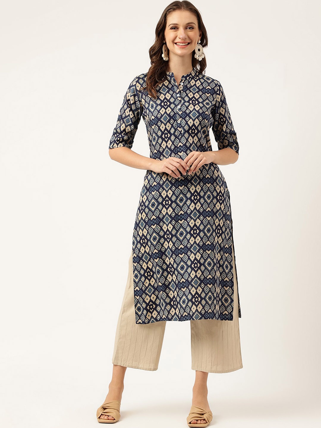 KALINI Women Navy Blue Floral Printed Floral Kurta