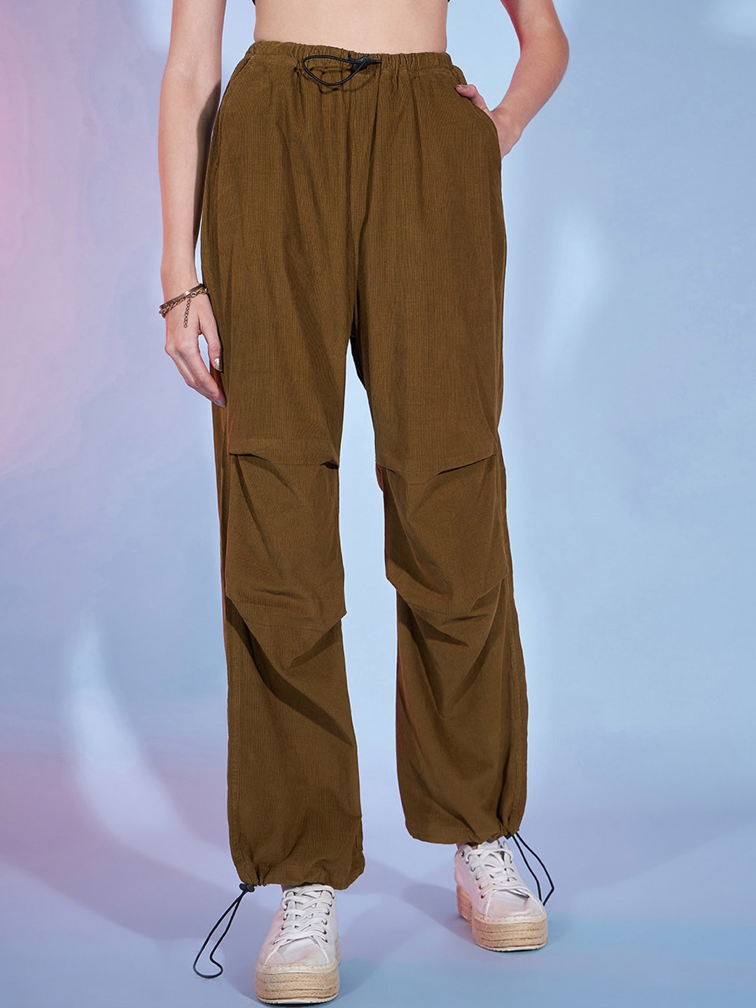 

River Of Design Jeans Women Loose Fit High-Rise Corduroy Cotton Joggers, Khaki