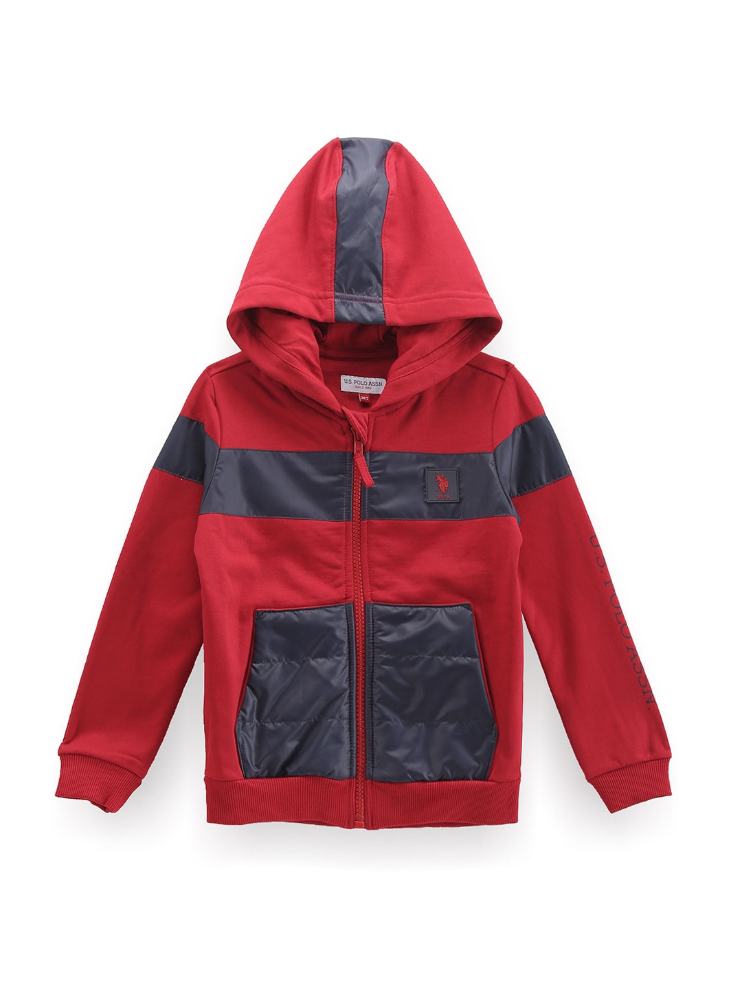 

U.S. Polo Assn. Kids Boys Colourblocked Hooded Front-Open Sweatshirt, Red