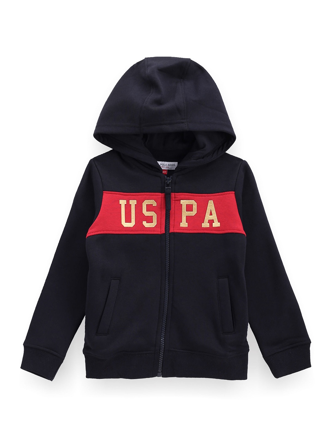 

U.S. Polo Assn. Kids Boys Typography Printed Front-Open Sweatshirt, Blue