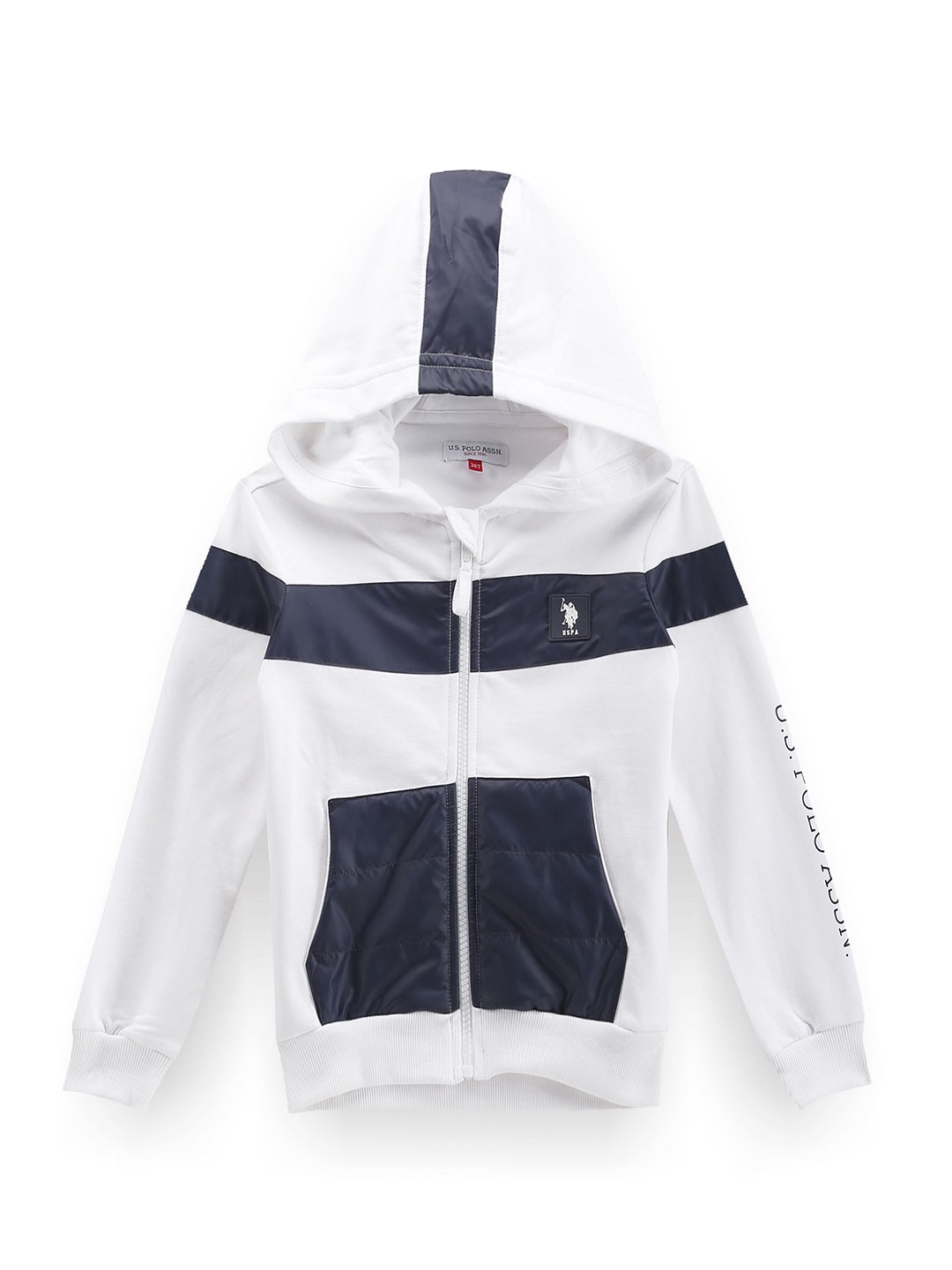 

U.S. Polo Assn. Kids Boys Striped Front-Open Sweatshirt, White