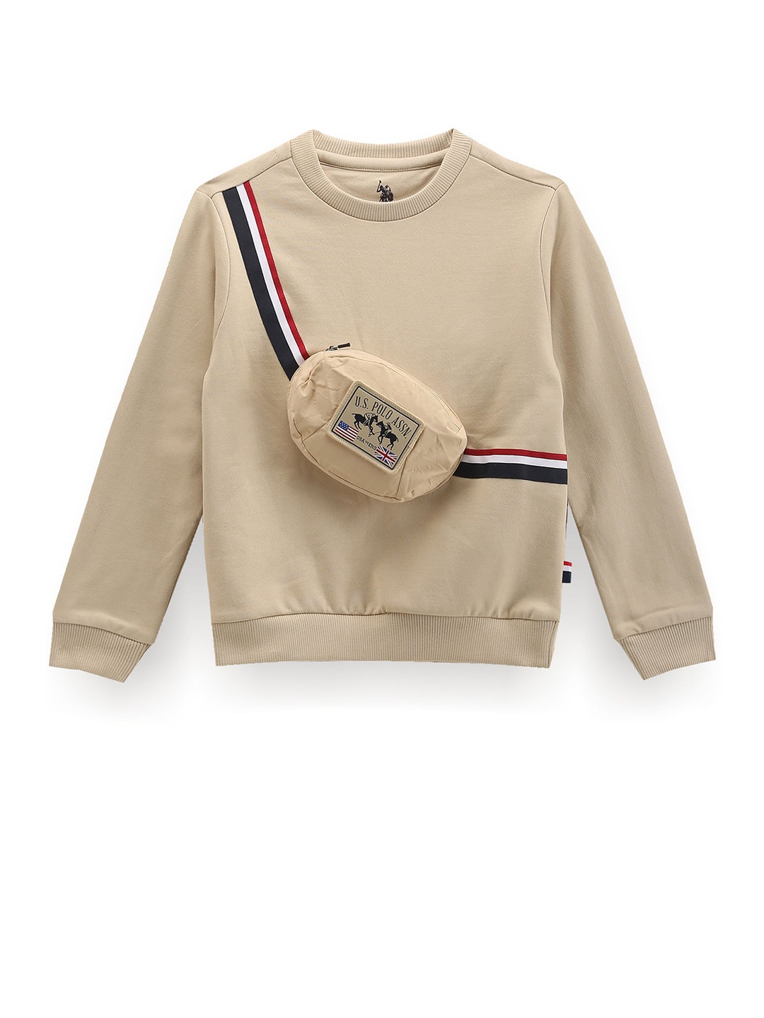

U.S. Polo Assn. Kids Boys Long Sleeves Pullover With Attached Fanny Pack, Beige