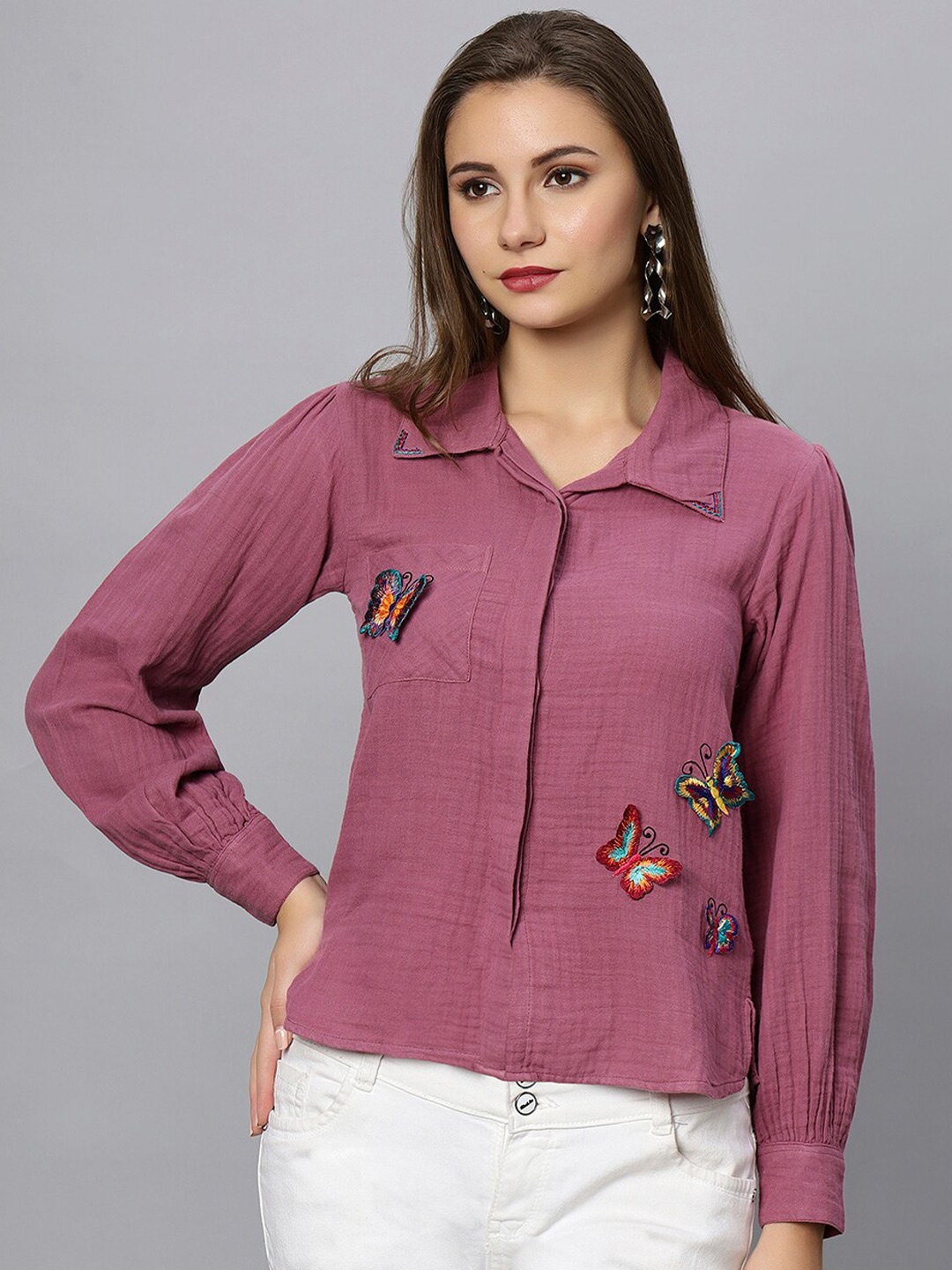 

Ashtag Smart Applique Detailed Cotton Casual Shirt, Mauve
