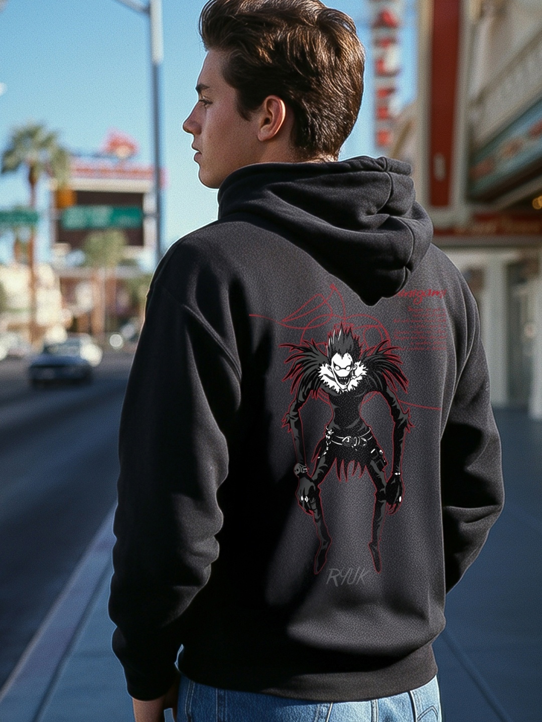 

Bewakoof Black The Ryuk Graphic Printed Hooded Oversized Pullover Sweatshirt