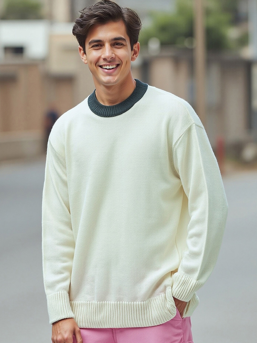 

Bewakoof Gardenia Oversized Flatknit Sweater, White