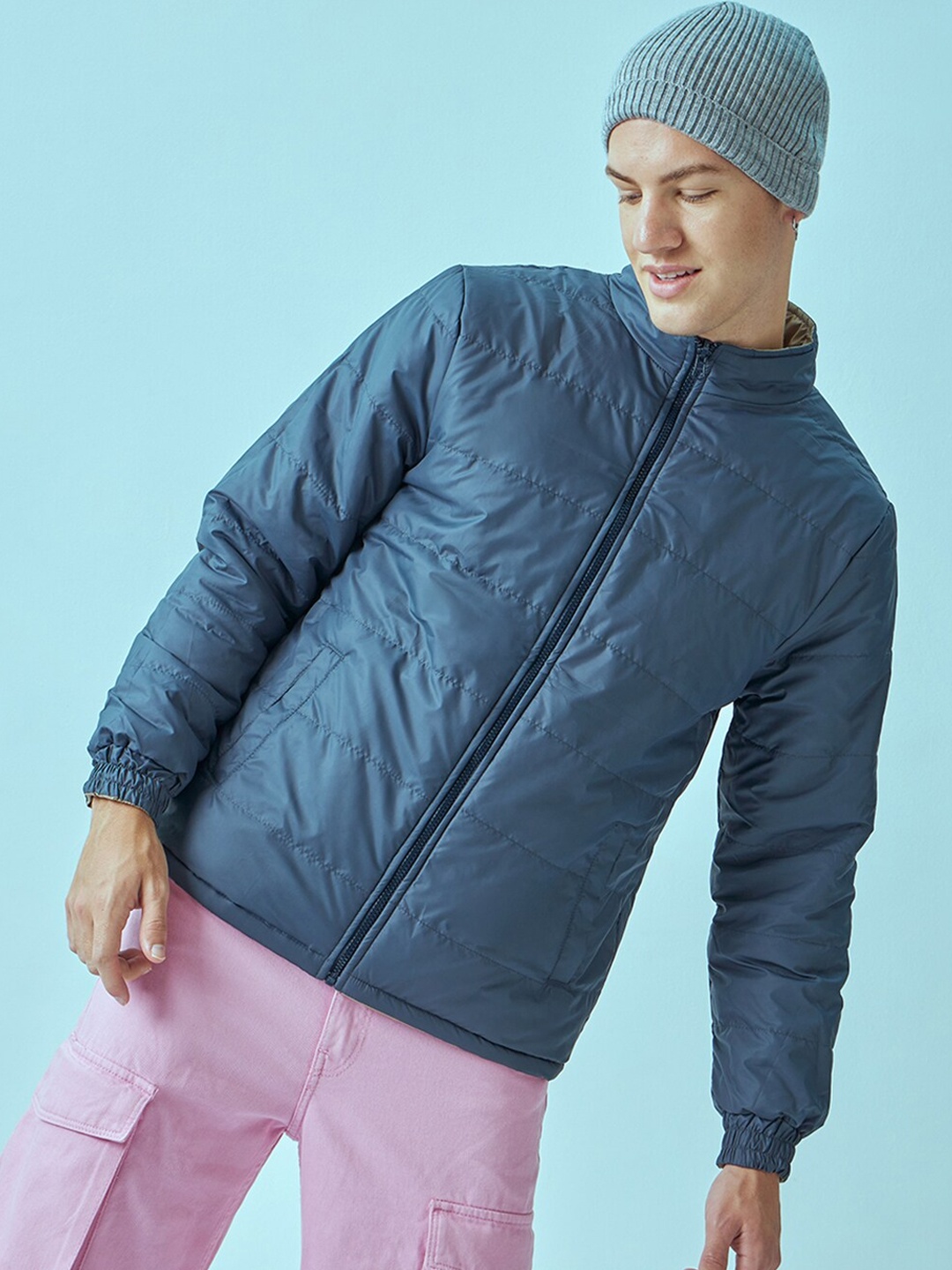 

Bewakoof Reversible Mock Collar Puffer Jacket, Blue