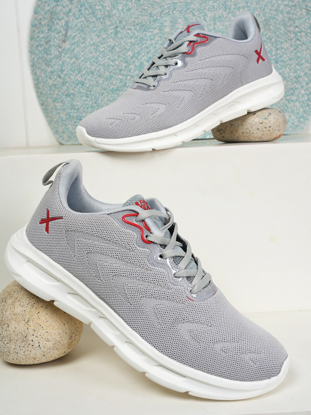 

HRX by Hrithik Roshan Men Grey & White Flyknit Lace-Up Running Shoes